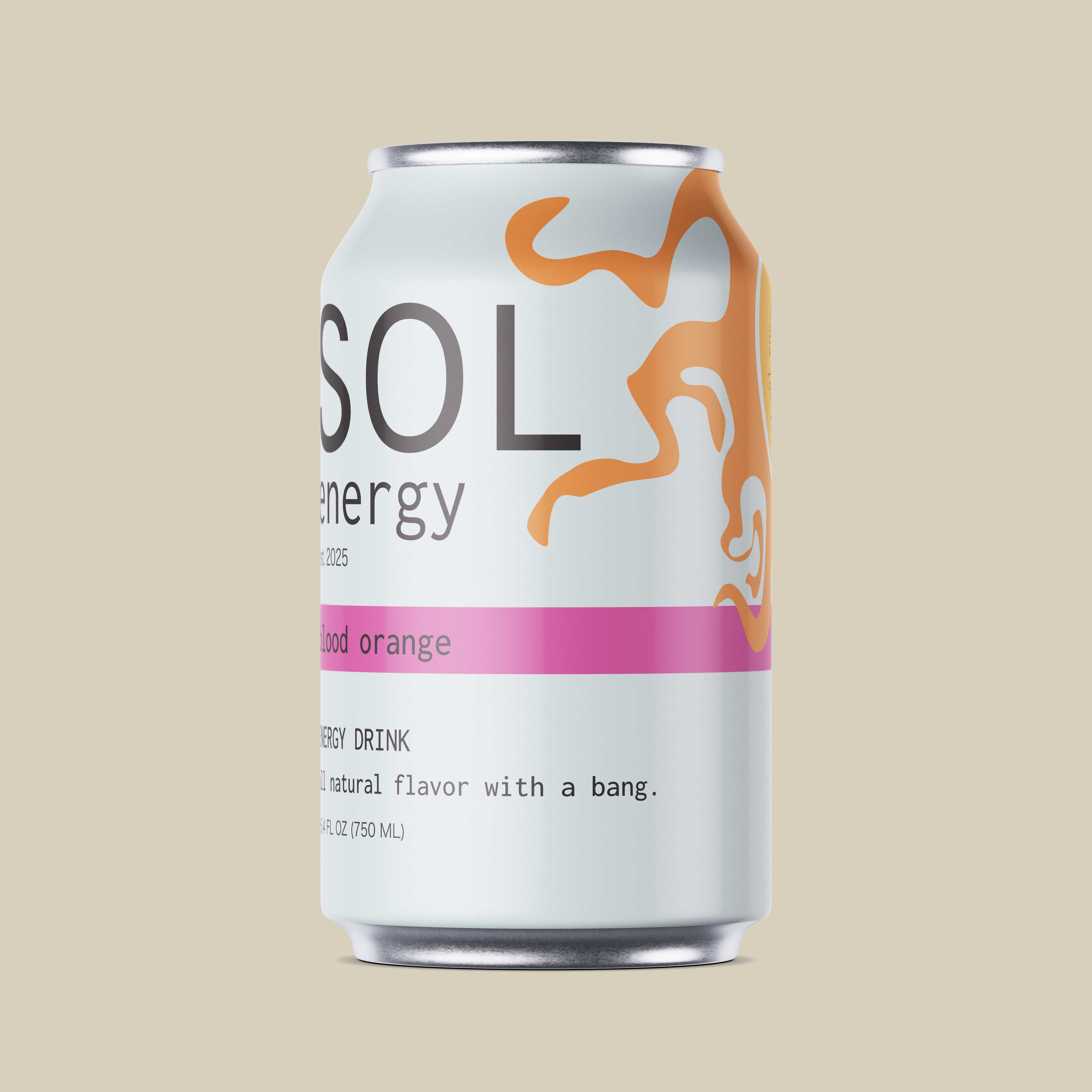 The front view of an aluminum can with a colorful label.