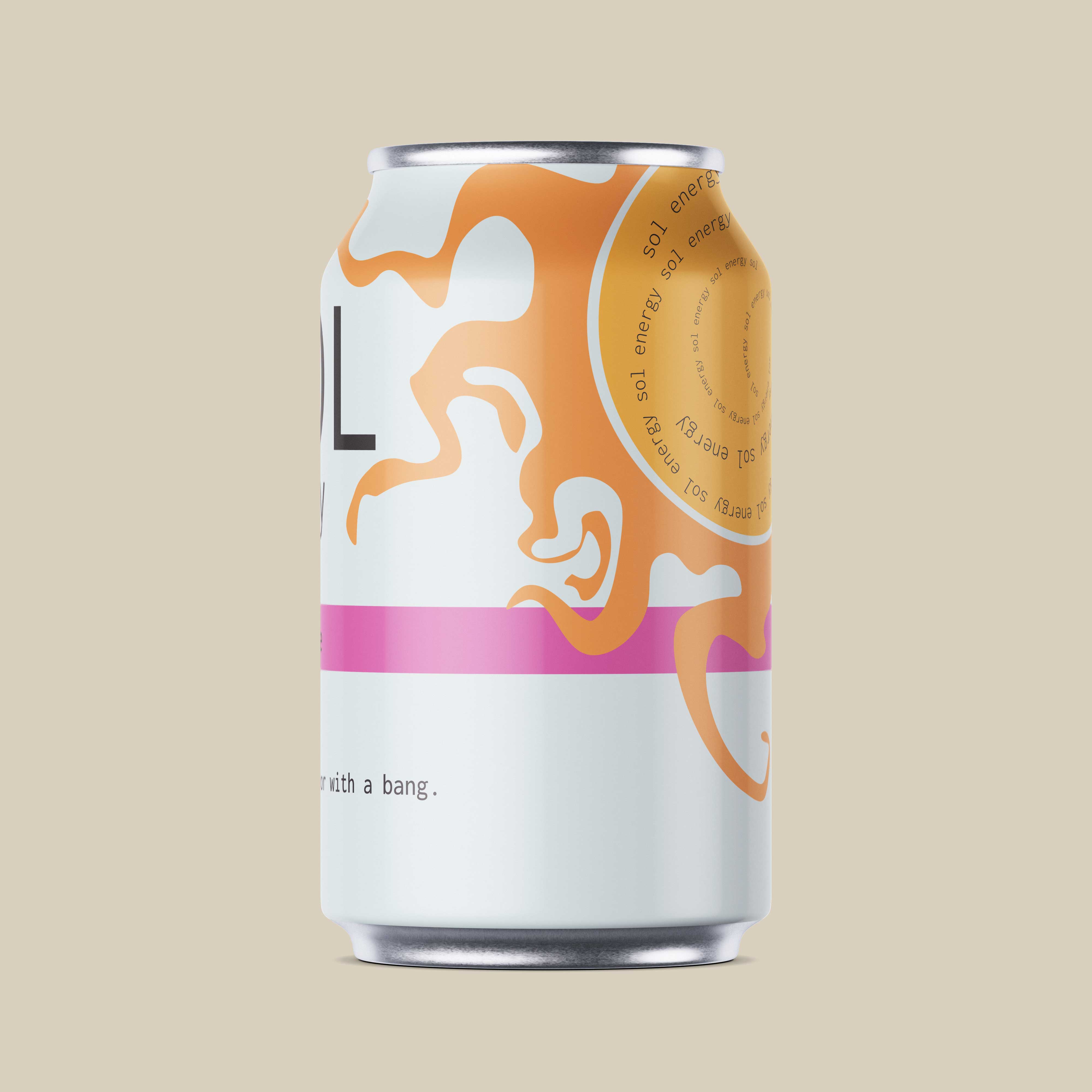 The side view of an aluminum can with a colorful label.