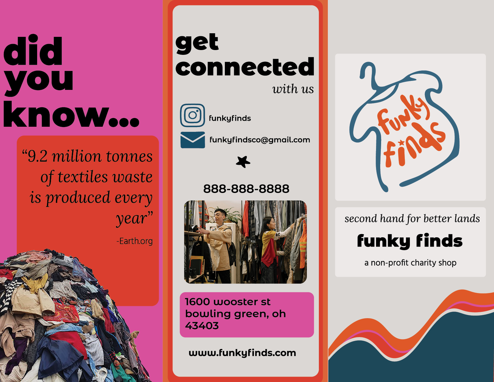 The outer 3 flaps of a tri-fold brochure.