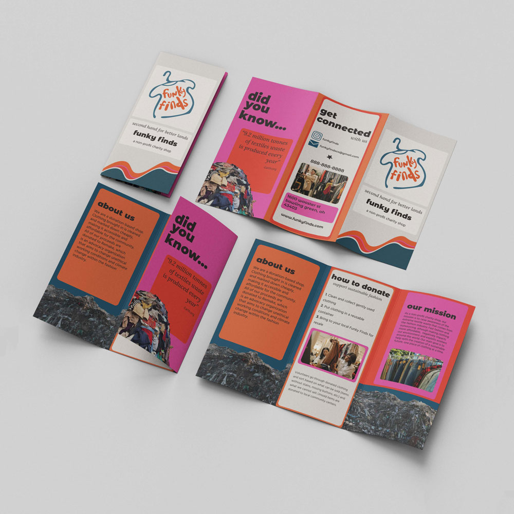 Colorful brochures laying open on a white surface.