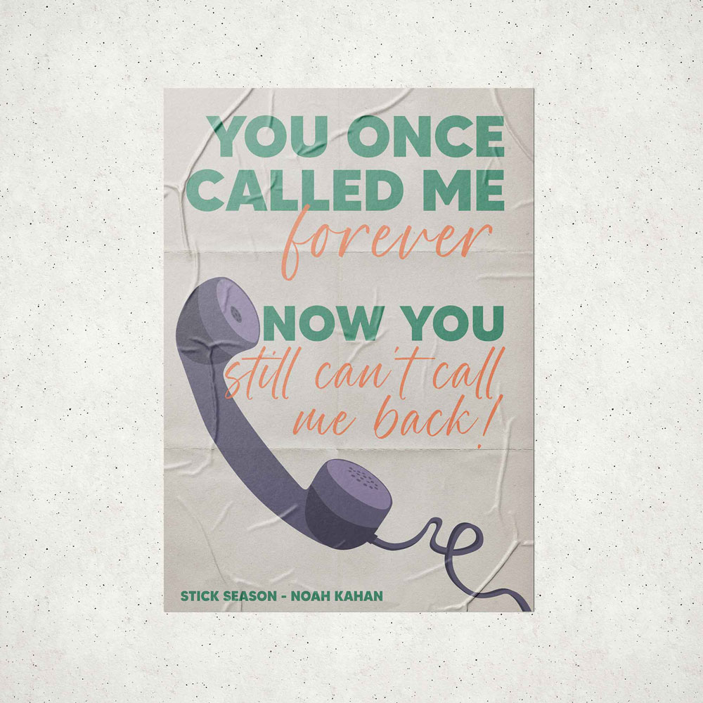 A wrinkled poster atop of a textured white wall.